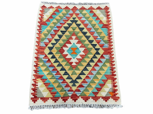Small Kilim Rug 2x3 Colorful Turkish Kilim Accent Rug New Flatweave Wool Kilim Chobi Kilim Diamond Zigzag Playroom Rug - Nuvé