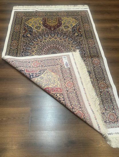 Turkish Silk Rug 4x6, Dome Design, Memluk Carpet, Bamboo Silk, New - Nuvé