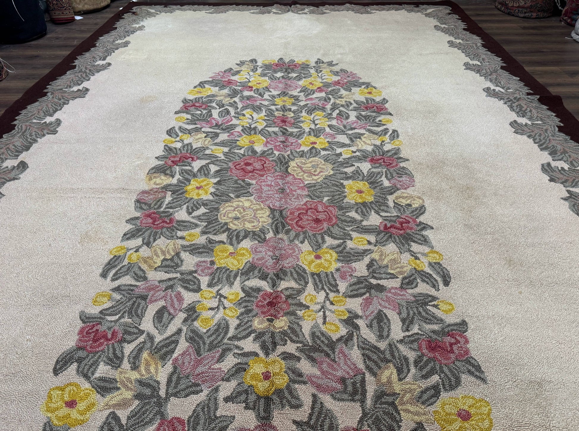 Palace Size American Hooked Rug 11x20 Aubusson Style Ivory - Nuvé