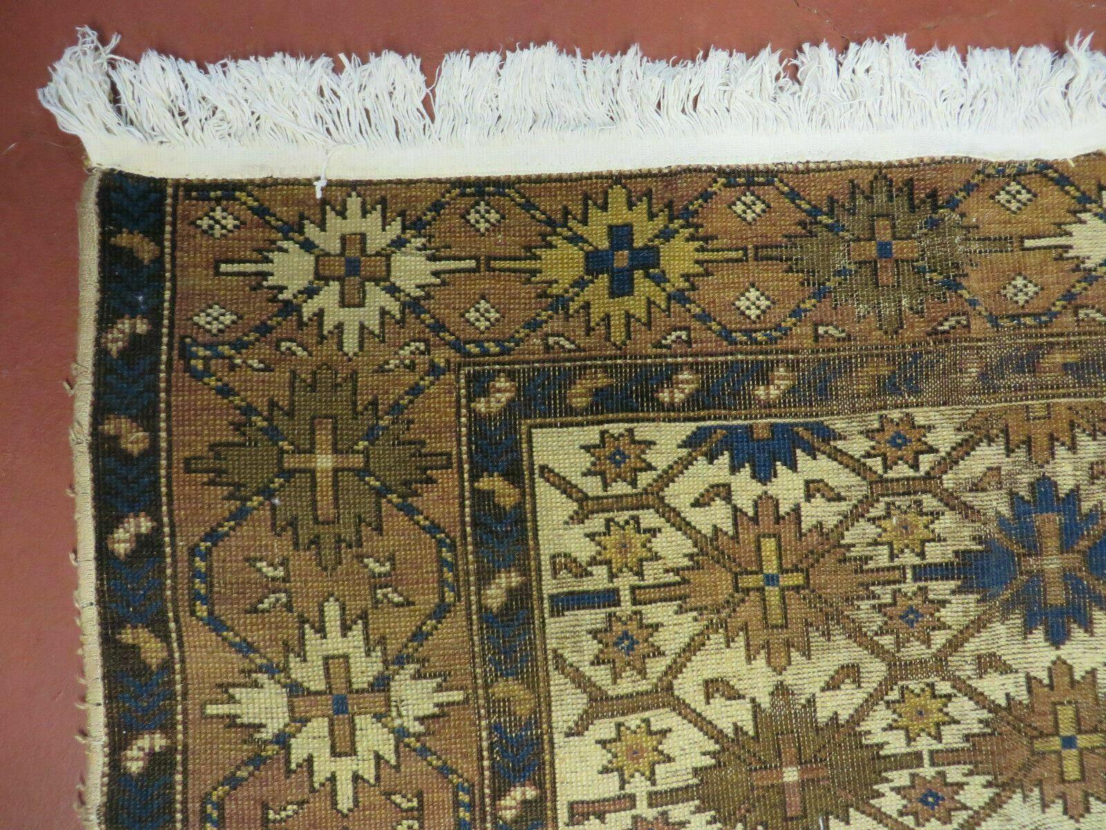 4' X 5' Antique Handmade Caucasian Kazak Shirvan Wool Rug Snow Flakes - Nuvé
