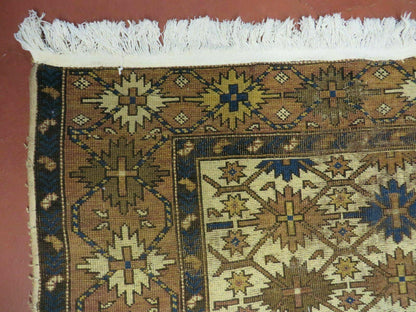 4' X 5' Antique Handmade Caucasian Kazak Shirvan Wool Rug Snow Flakes - Nuvé