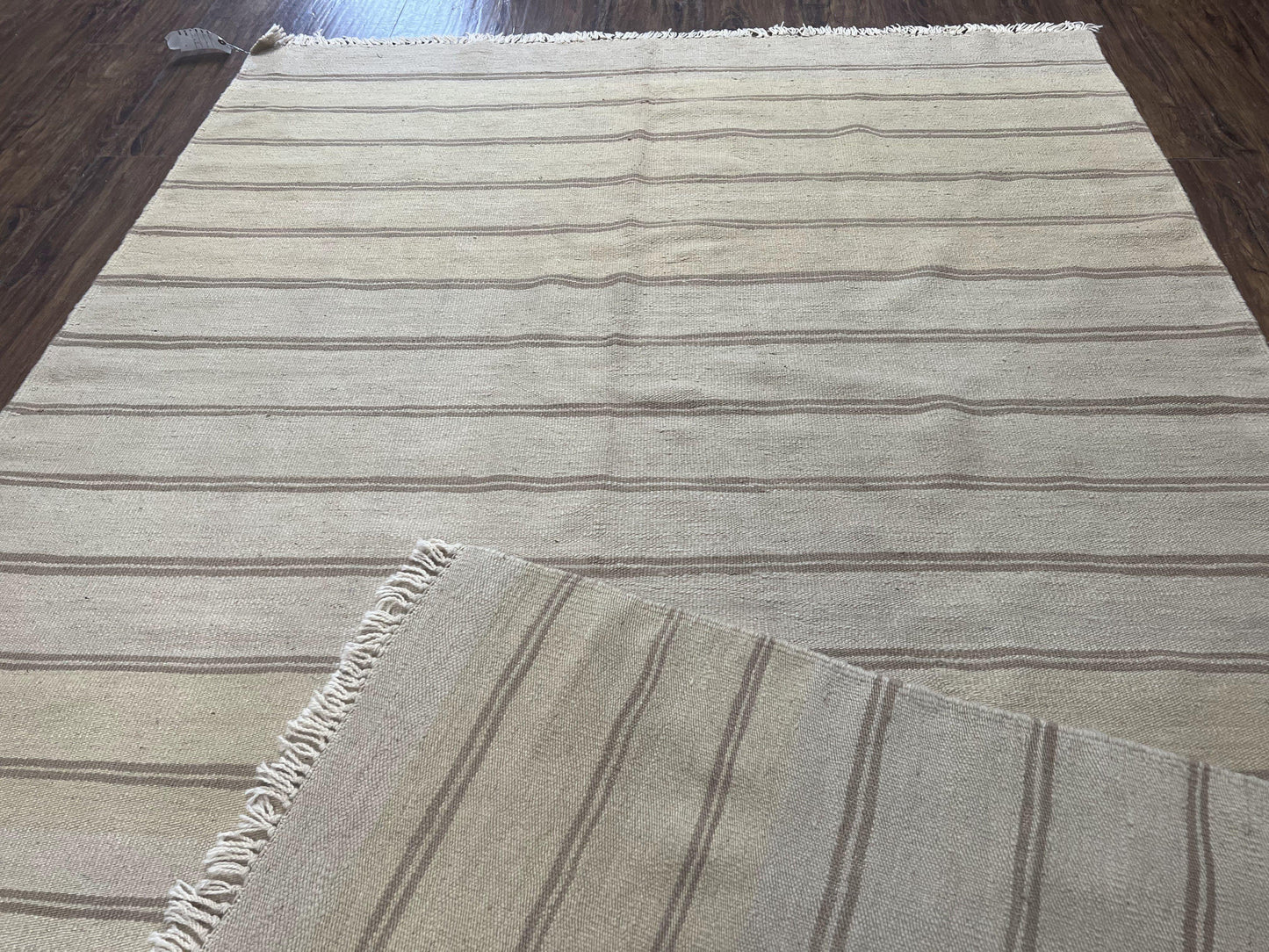 New Turkish Kilim Rug 5x8 Flatweave Carpet, Bohemian Rug, Contemporary Rug, Hand Woven, Wool Area Rug, Gray and Taupe, Striped Pattern - Nuvé