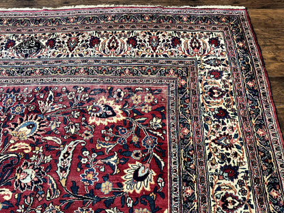 Antique Persian Mashad Rug 10x12, Red and Ivory, Signed by Master Weaver - Nuvé