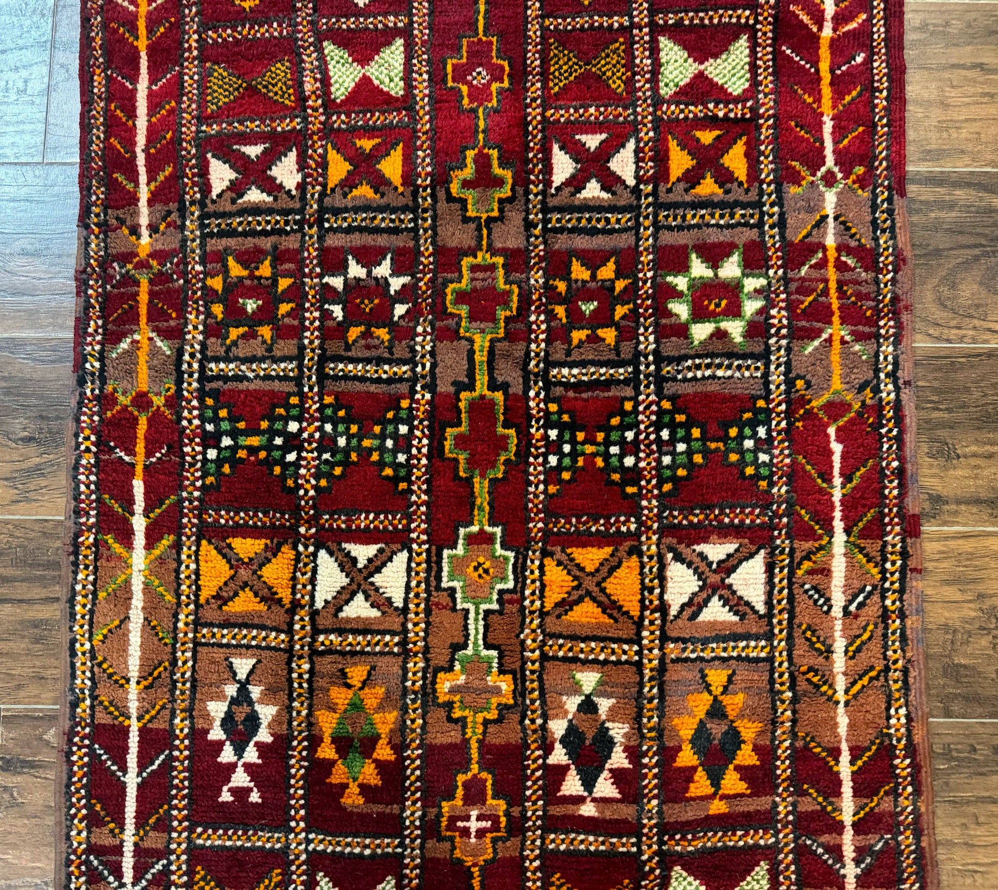 Moroccan Berber Tribal Rug 3x5, Geometric Area Rug, Red Orange Brown - Nuvé