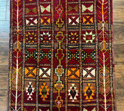 Moroccan Berber Tribal Rug 3x5, Geometric Area Rug, Red Orange Brown - Nuvé