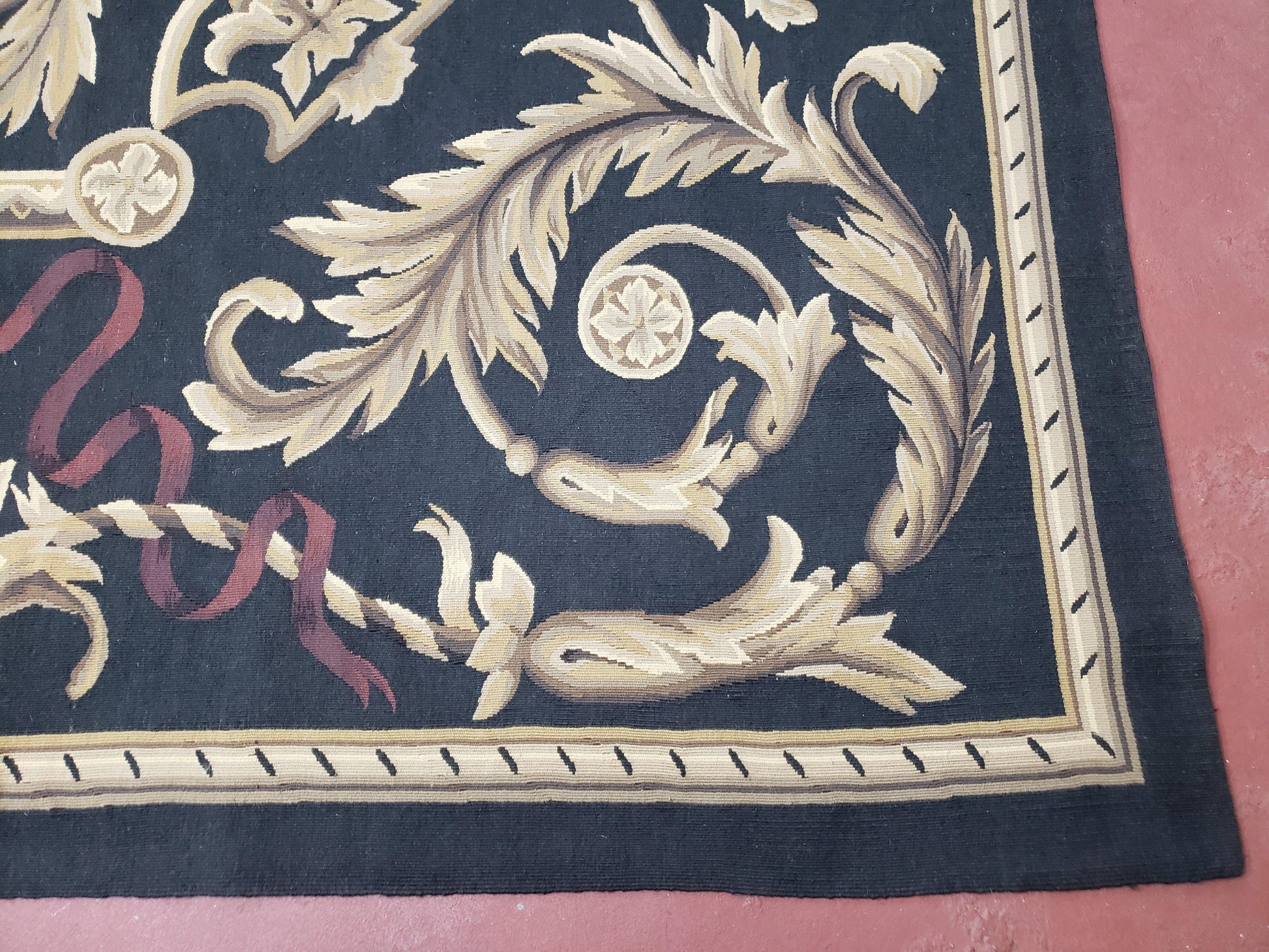 Black and Tan Aubusson Rug, 10 x 14 Aubusson Carpet, New Aubusson Rug, Elegant, Wool, Handmade Area Rug, Flatweave Rug, Large Aubusson Rug - Nuvé