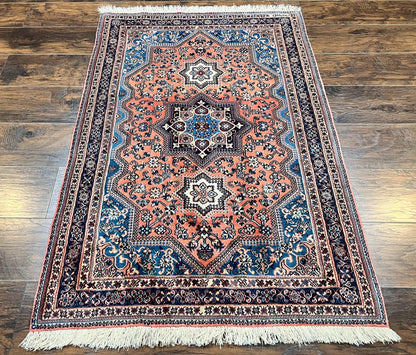 Persian Shiraz Rug 3x5, Geometric Tribal Rug, Wool Hand Knotted Vintage Carpet, Light Red & Blue, Signed by Masterweaver - Nuvé