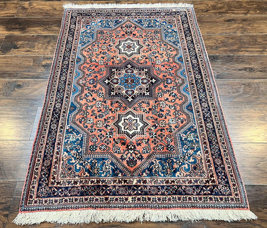Persian Shiraz Rug 3x5, Geometric Tribal Rug, Wool Hand Knotted Vintage Carpet, Light Red & Blue, Signed by Masterweaver - Nuvé