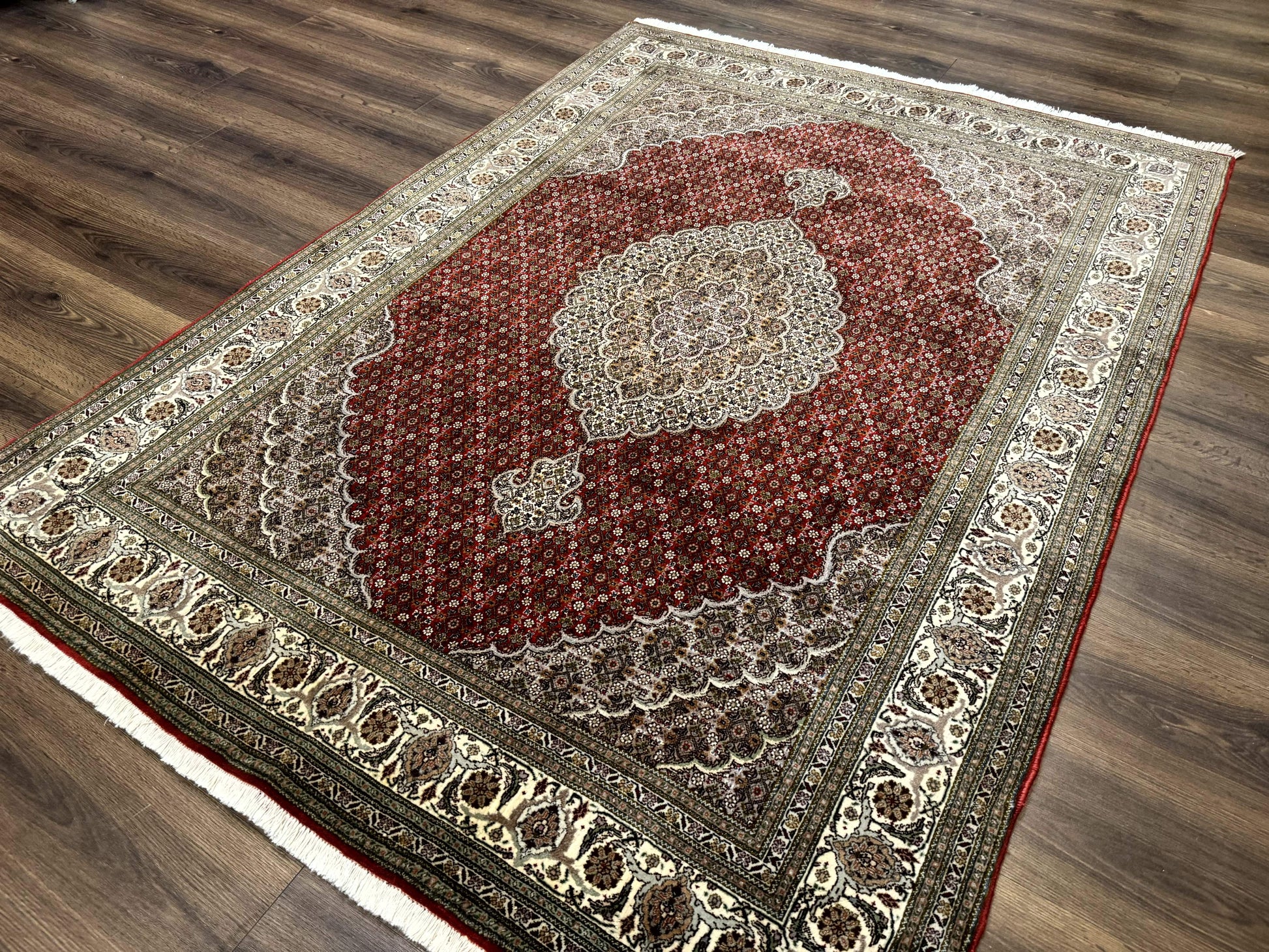 Persian Rug 5x7, Very Fine 330 KPSI, Red and Ivory, Herati Mahi Pattern, Wool & Silk - Nuvé