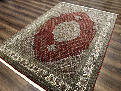 Persian Rug 5x7, Very Fine 330 KPSI, Red and Ivory, Herati Mahi Pattern, Wool & Silk - Nuvé