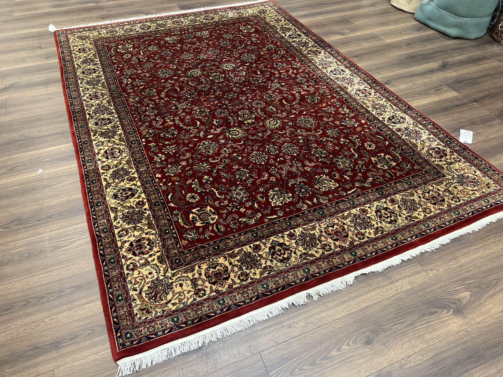 Vintage Indo Persian Rug 6x9, Very Finely Hand-Knotted Carpet 6 x 9 Red Cream Indian Oriental Carpet, Traditional Floral Wool Area Rug 1970s - Nuvé