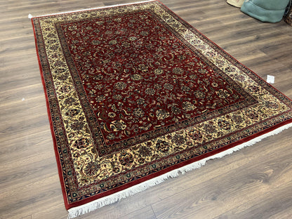 Vintage Indo Persian Rug 6x9, Very Finely Hand-Knotted Carpet 6 x 9 Red Cream Indian Oriental Carpet, Traditional Floral Wool Area Rug 1970s - Nuvé