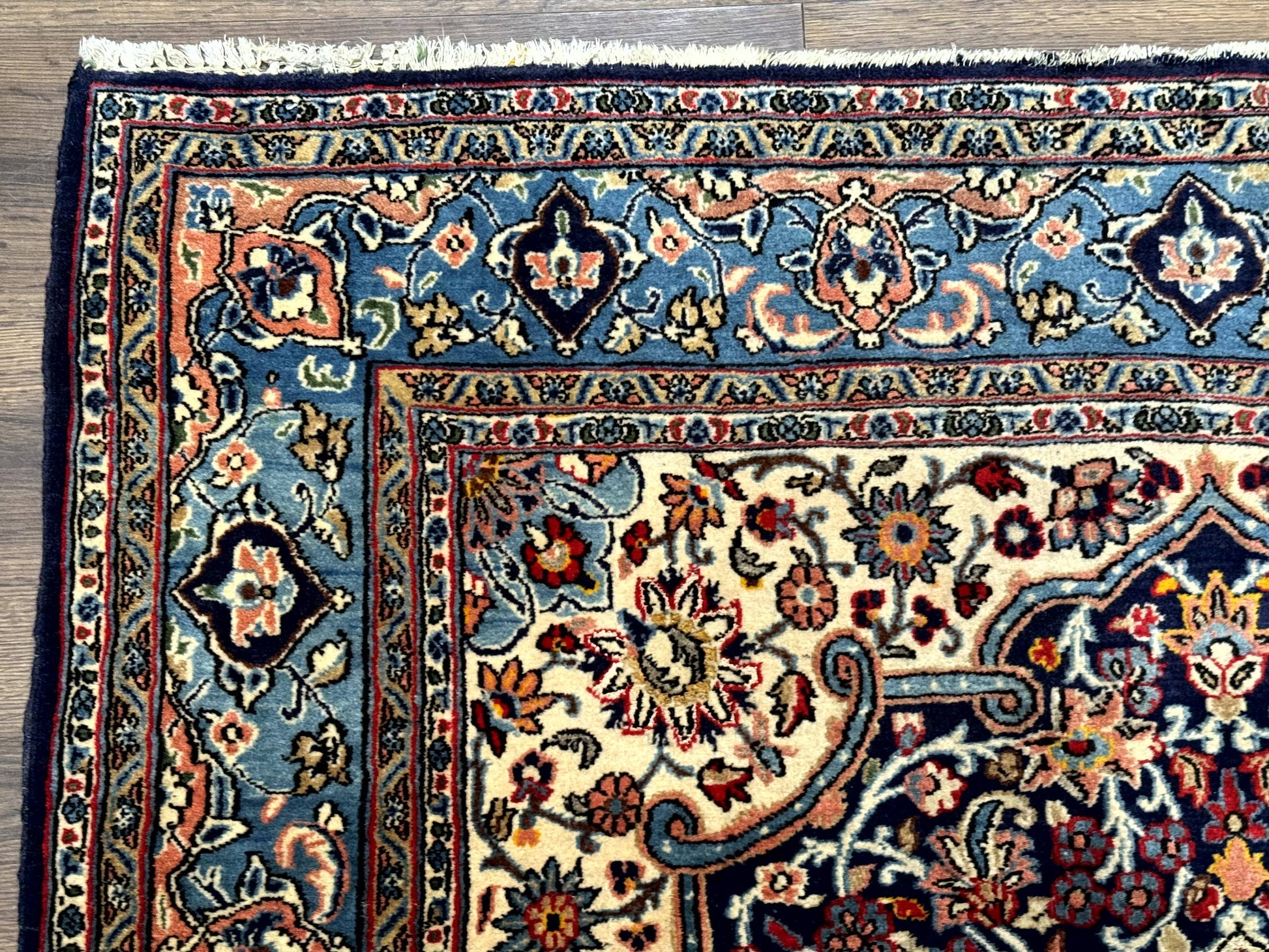 Persian Qum Rug 5x7 in Navy Light Blue and Ivory, Wool wilh Silk Highlights, 225 KPSI - Nuvé