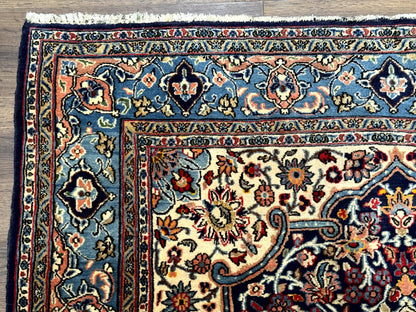 Persian Qum Rug 5x7 in Navy Light Blue and Ivory, Wool wilh Silk Highlights, 225 KPSI - Nuvé