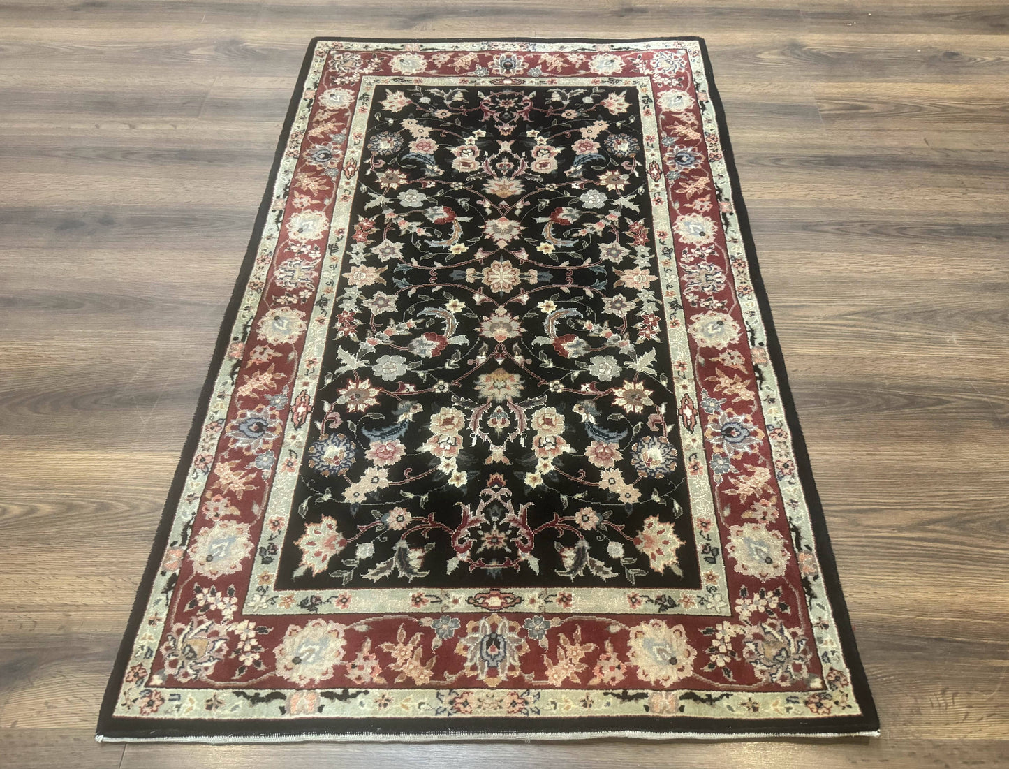 Black Sino Persian Rug 3x5, Wool with Silk Highlights, Floral, Fine 170 KPSI - Nuvé