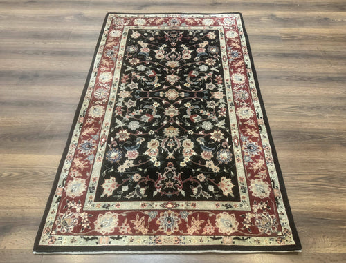 Black Sino Persian Rug 3x5, Wool with Silk Highlights, Floral, Fine 170 KPSI - Nuvé