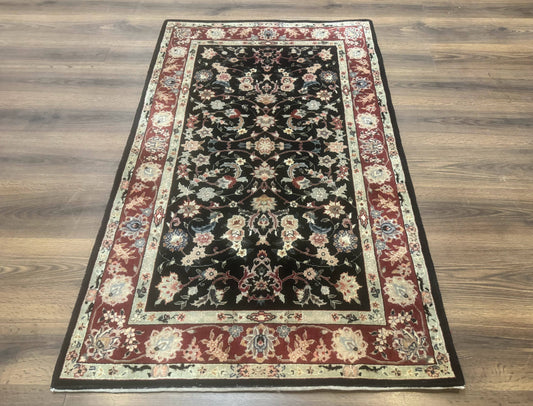 Black Sino Persian Rug 3x5, Wool with Silk Highlights, Floral, Fine 170 KPSI - Nuvé
