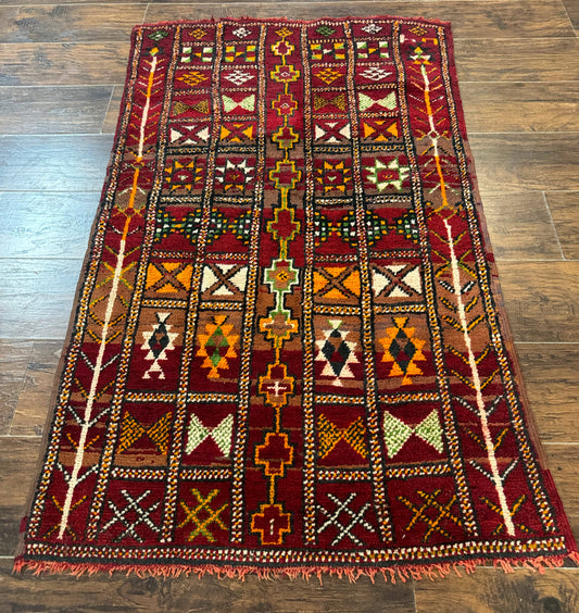 Moroccan Berber Tribal Rug 3x5, Geometric Area Rug, Red Orange Brown - Nuvé