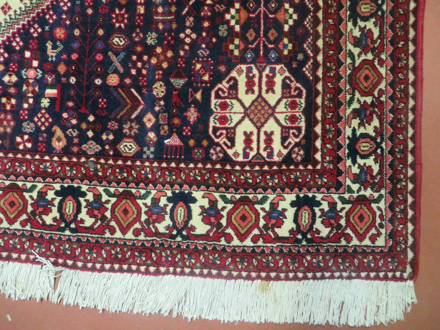 7' X 10' Vintage Handmade Indian Floral Wool Rug Hand Knotted Carpet Ivory Red - Nuvé