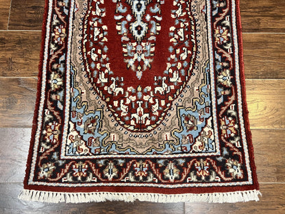 Indo Persian Runner Rug 2.8 x 14.8, Long Indo Kirman Hallway Rug, Red Floral Wool Vintage Handmade Oriental Runner - Nuvé