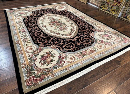 Aubusson Rug 8x10, Floral, Wool Pile, Elegant, European Design, Handmade, Fine - Nuvé