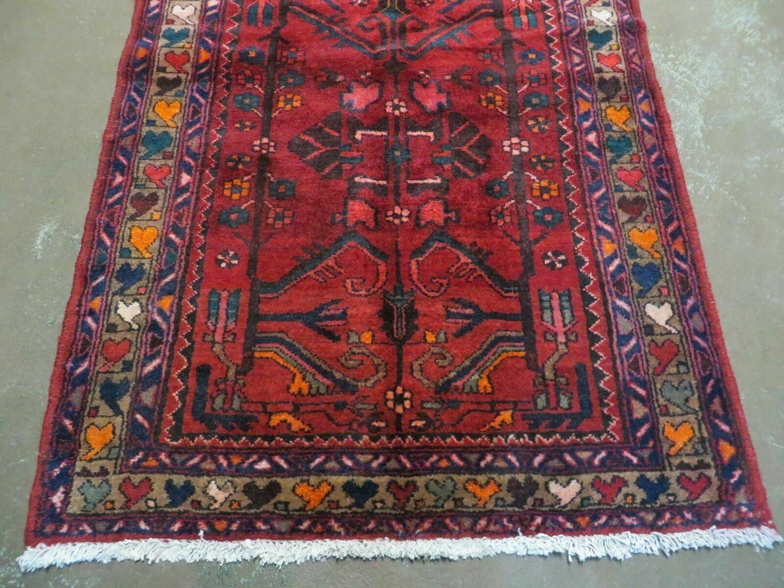 Antique Persian Hamadan Runner 3.4 x 9.7 -  Wool, Red and Navy Blue - Nuvé