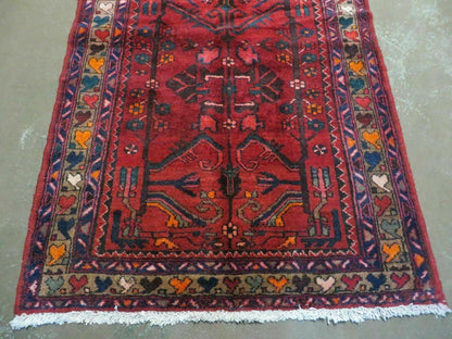 Antique Persian Hamadan Runner 3.4 x 9.7 -  Wool, Red and Navy Blue - Nuvé