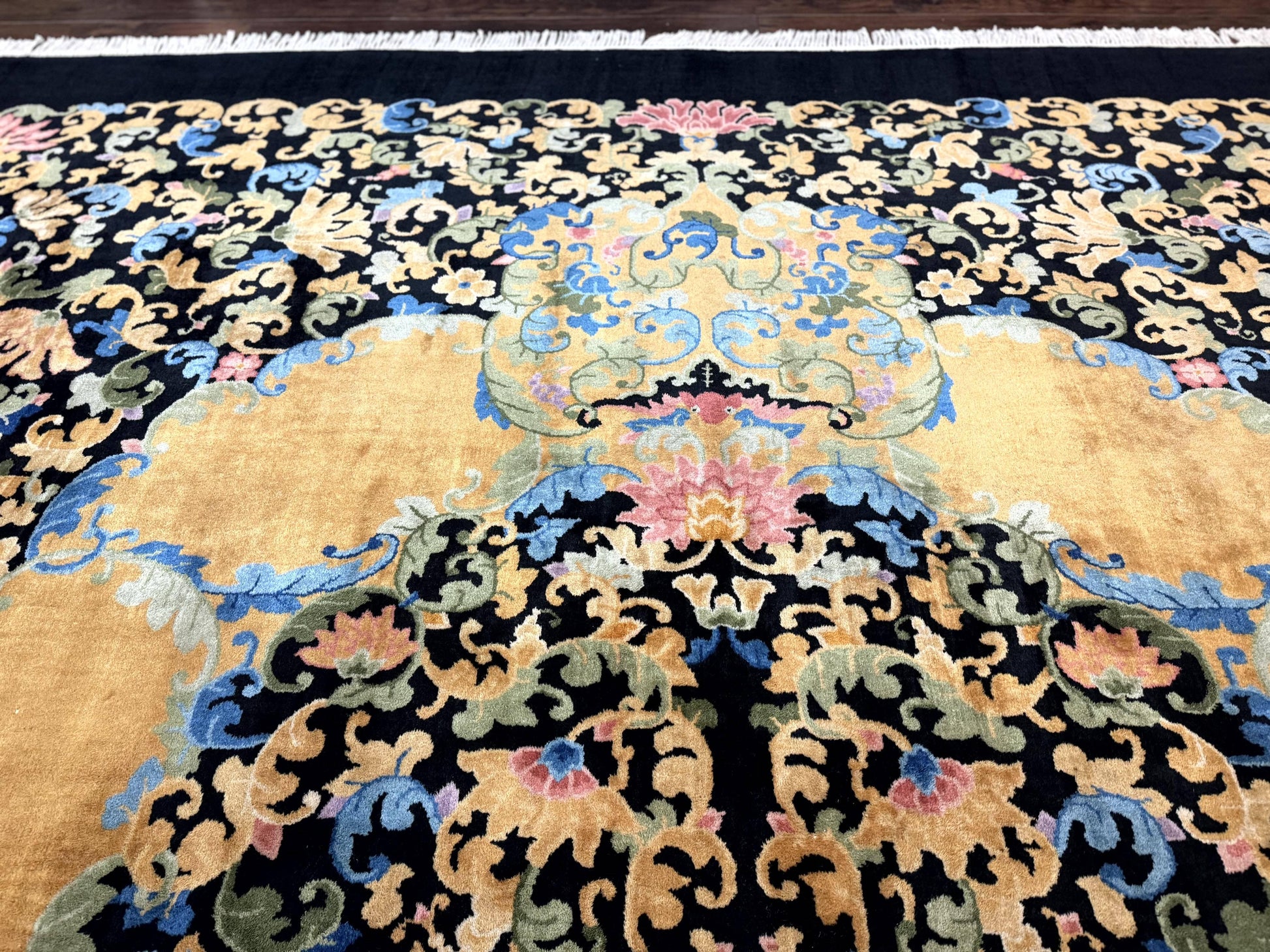 Antique Chinese Peking Rug 12.6 x 14.9, Palace Size Asian Oriental Carpet, Art Deco Rug, Rare - Nuvé