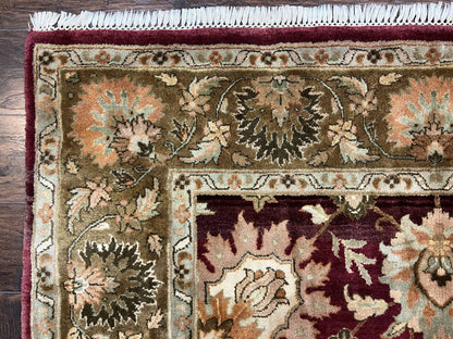 Indo Mahal Rug 6x9, Large Flowers Allover, Maroon and Green, Handmade Wool Area Rug, Vintage Rug, Indian Oriental Carpet, Hand Knotted Rug - Nuvé