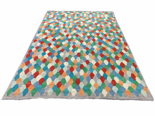 6.5 x 9.5 Colorful Chobi Kilim Rug 6 x 9 Multicolor Turkish Kilim Rug 7x10 Chobi Kilim Rug Playroom Rug Wool Kilim Rug 6x9 New Tribal Kilim - Nuvé