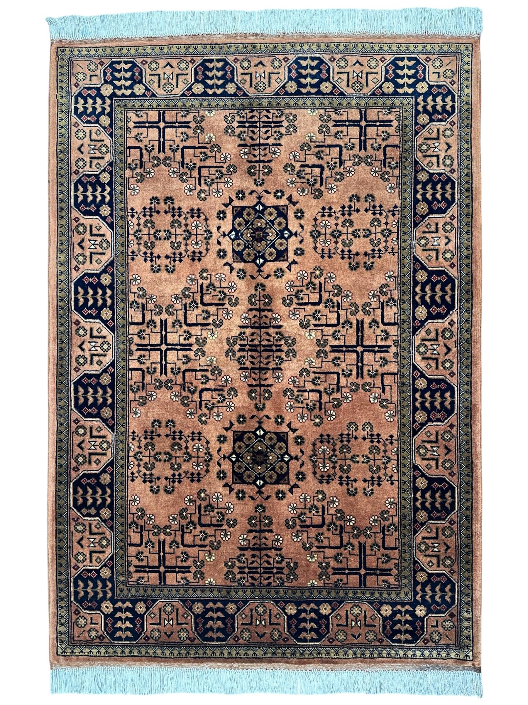 Hand-Knotted Bukharayi Rug – Peach 59” x 40” | Traditional Afghan Wool Rug - Nuvé