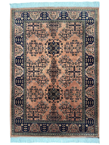 Hand-Knotted Bukharayi Rug – Peach 59” x 40” | Traditional Afghan Wool Rug - Nuvé