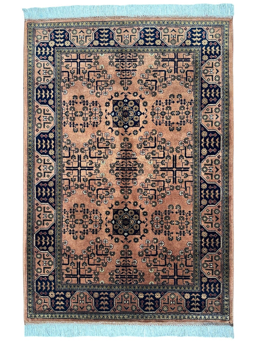 Hand-Knotted Bukharayi Rug – Peach 59” x 40” | Traditional Afghan Wool Rug - Nuvé