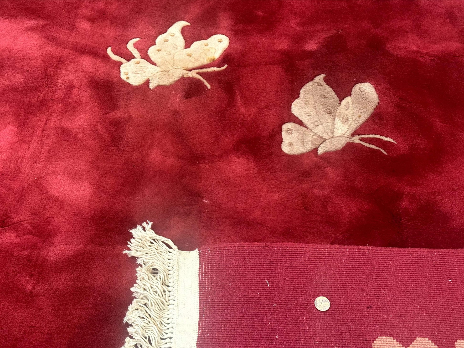 Palace Size Chinese Wool Rug 12x18, Red Art Deco Chinese Carving Carpet, Butterflies Flowers - Nuvé