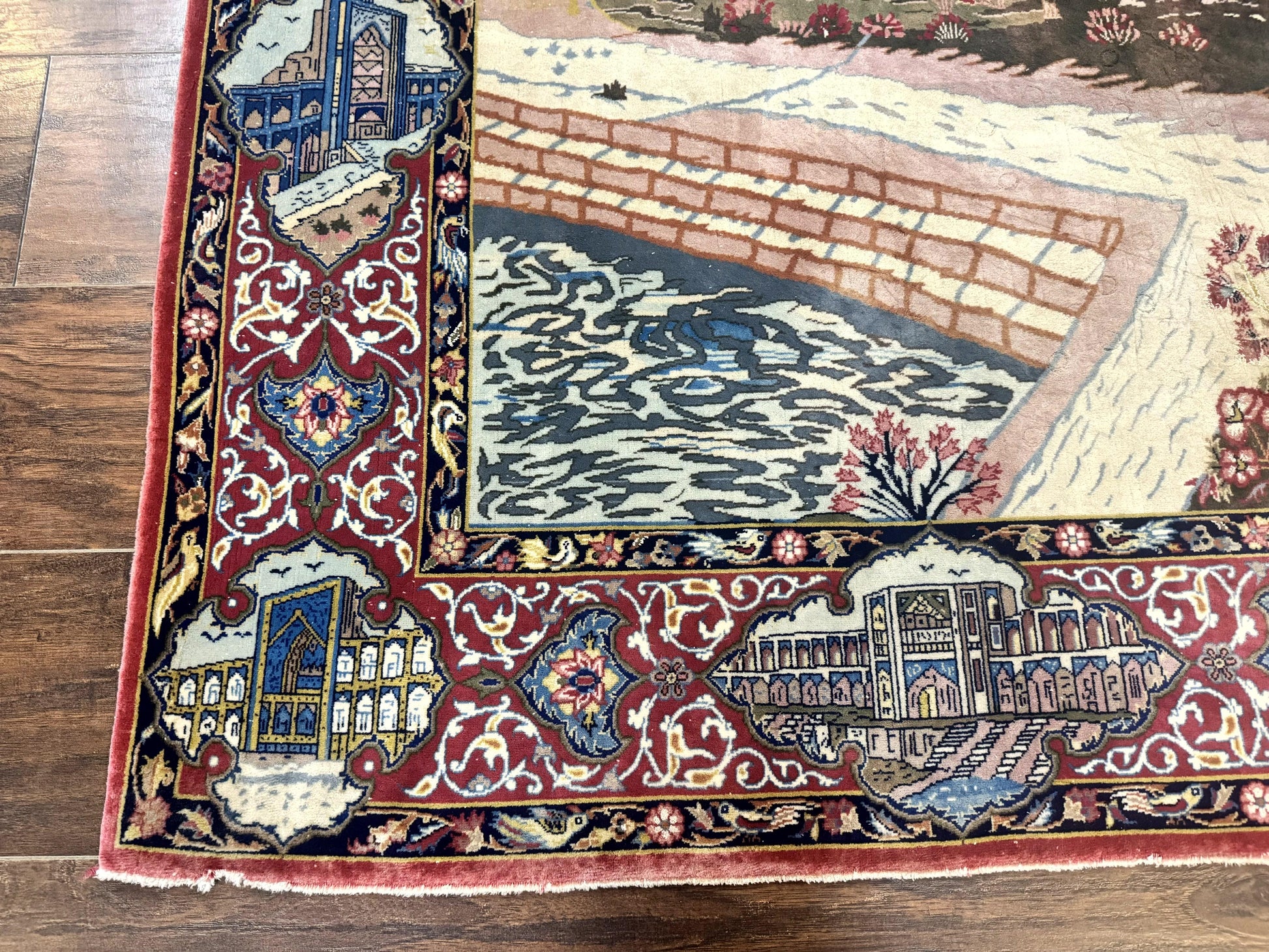 Persian Isfahan Pictorial Rug 3.6 x 5.7, Very Fine 400 KPSI, Historical Buildings, Signed By Masterweaver, Handmade - Nuvé