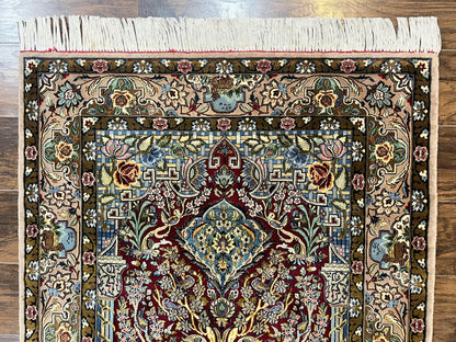 Marvelous Persian Isfahan Rug 3.7 x 5.6, Tree of Life and Animal Pictorials, Handmade Vintage Super Fine 600 KPSI, Kork Wool  Silk Highlights, Rare - Nuvé