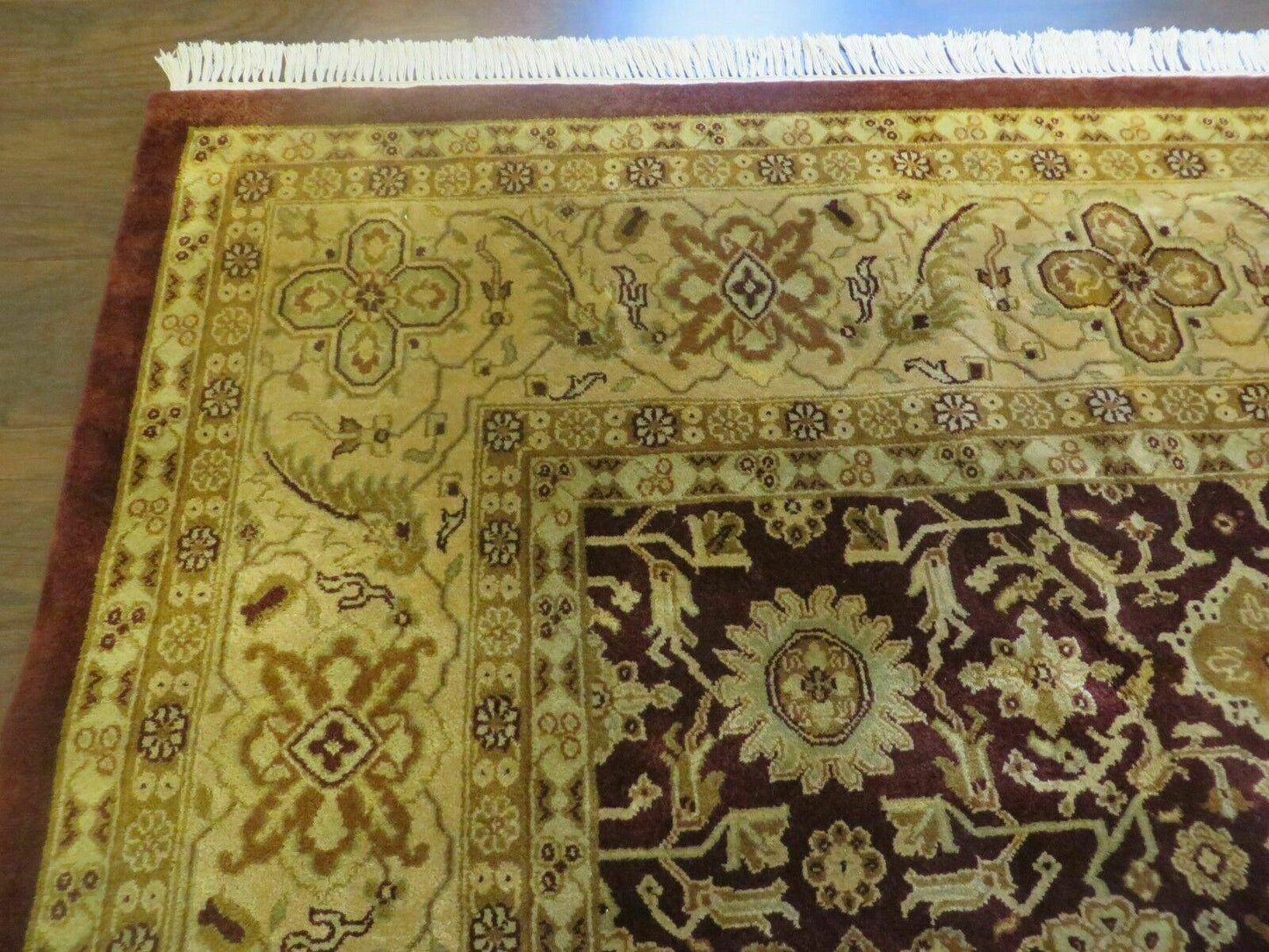 Indian Agra Rug 10x14 Vintage Handmade Larastan Wool Carpet Maroon Floral - Nuvé