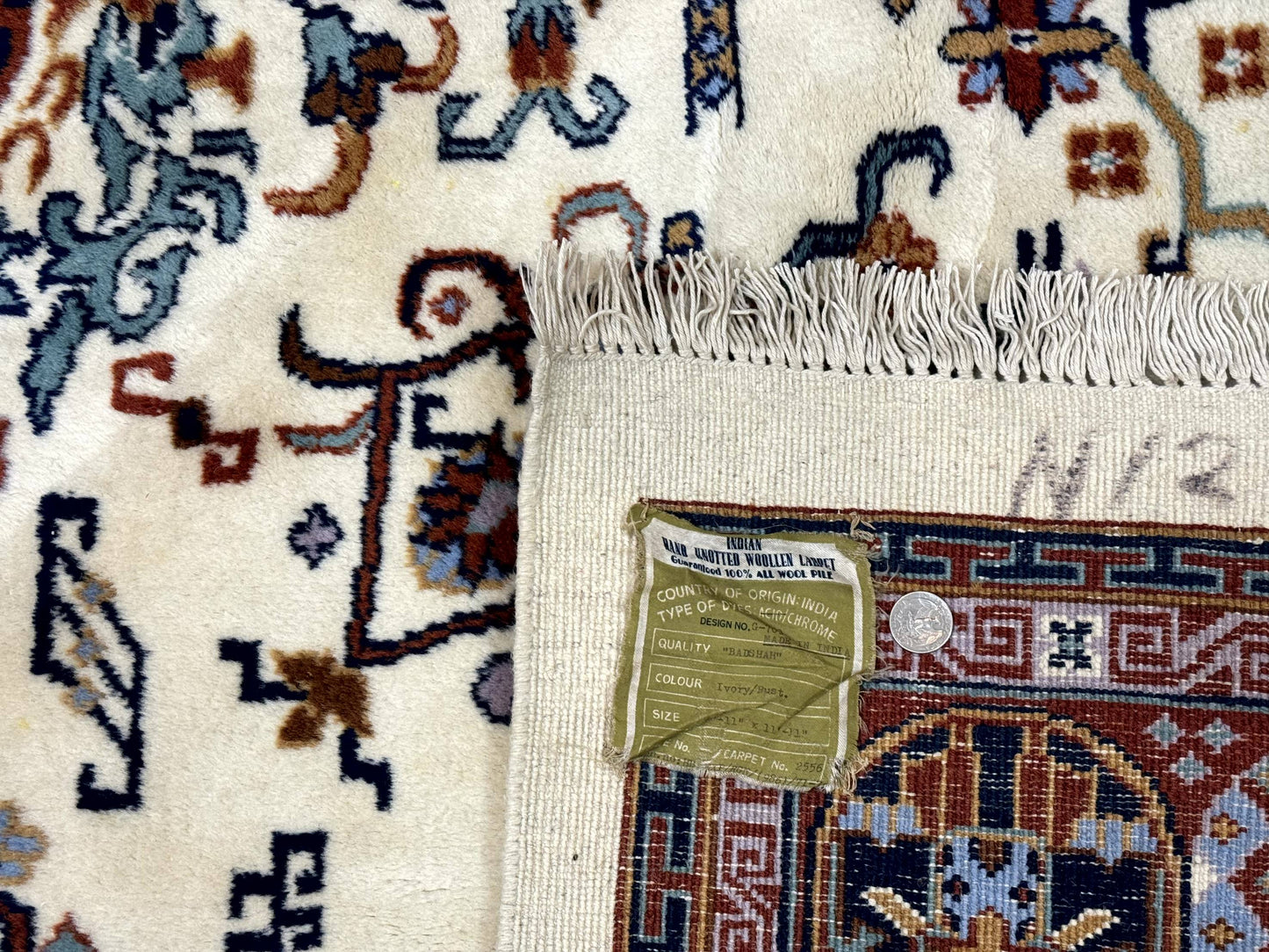Indo Chinese Wool Rug 9x12, Ivory and Rust Red, Dragon Motifs - Nuvé