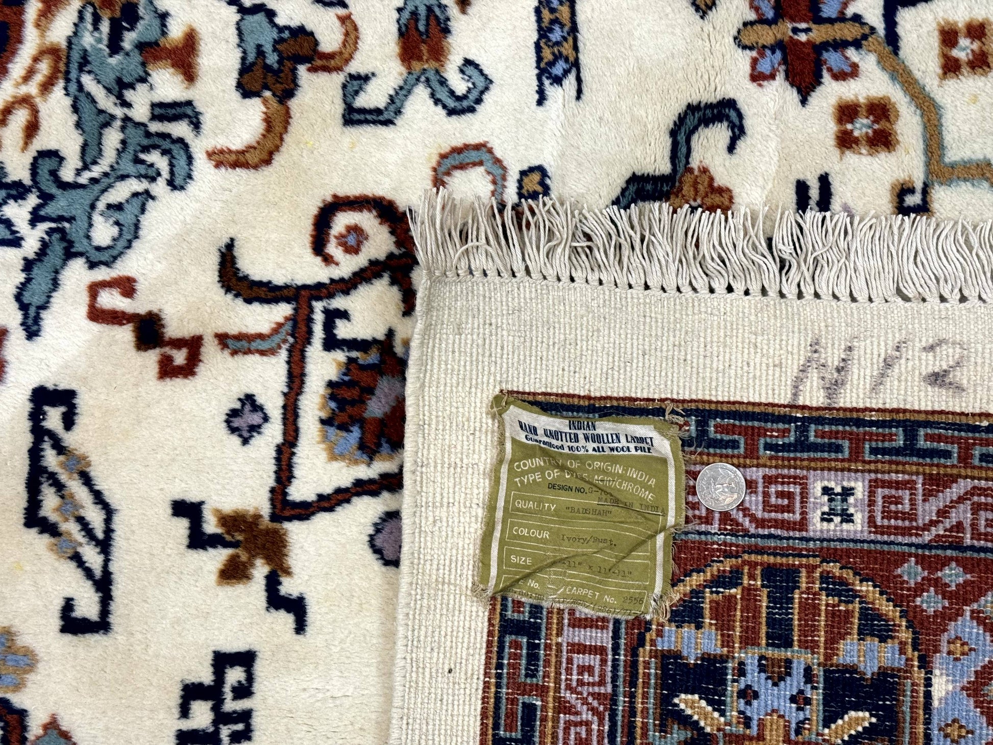 Indo Chinese Wool Rug 9x12, Ivory and Rust Red, Dragon Motifs - Nuvé