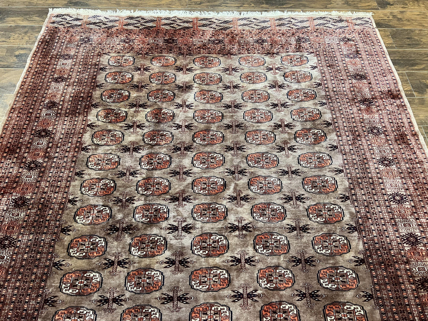 Pakistani Bokhara Turkoman Rug 7x10, Handmade Vintage Wool Carpet, Brown-Red - Nuvé