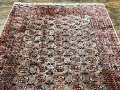 Pakistani Bokhara Turkoman Rug 7x10, Handmade Vintage Wool Carpet, Brown-Red - Nuvé