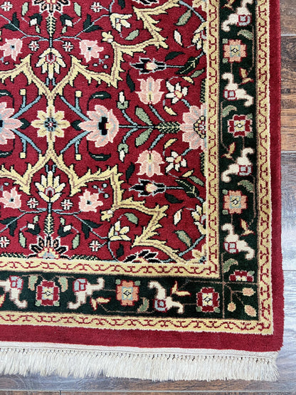 Indo Sarouk Runner Rug 2.6 x 10 ft, Floral Hand Knotted Wool Handmade Vintage Indian Hallway Rug, Red Tan Black, 10ft Persian Runner - Nuvé