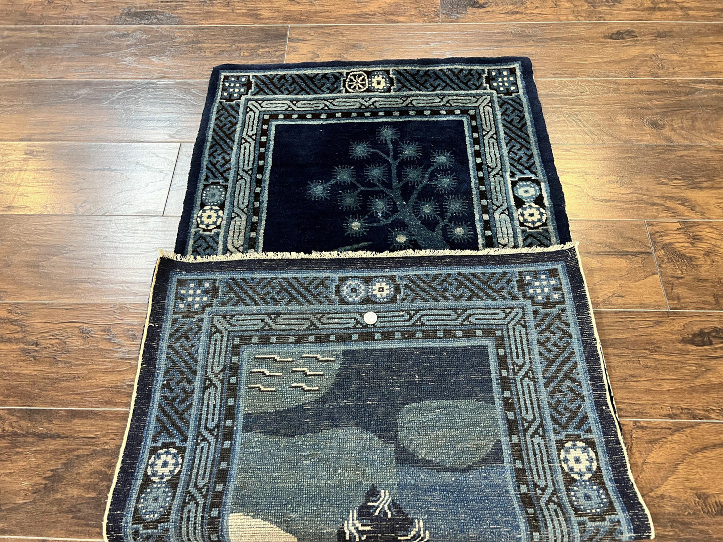 Antique Chinese Peking Rug 3x5, Dark Blue Chinese Wool Rug 3 x 5, Animal Pictorials Deer Birds, Handmade Asian Oriental Chinese Carpet - Nuvé