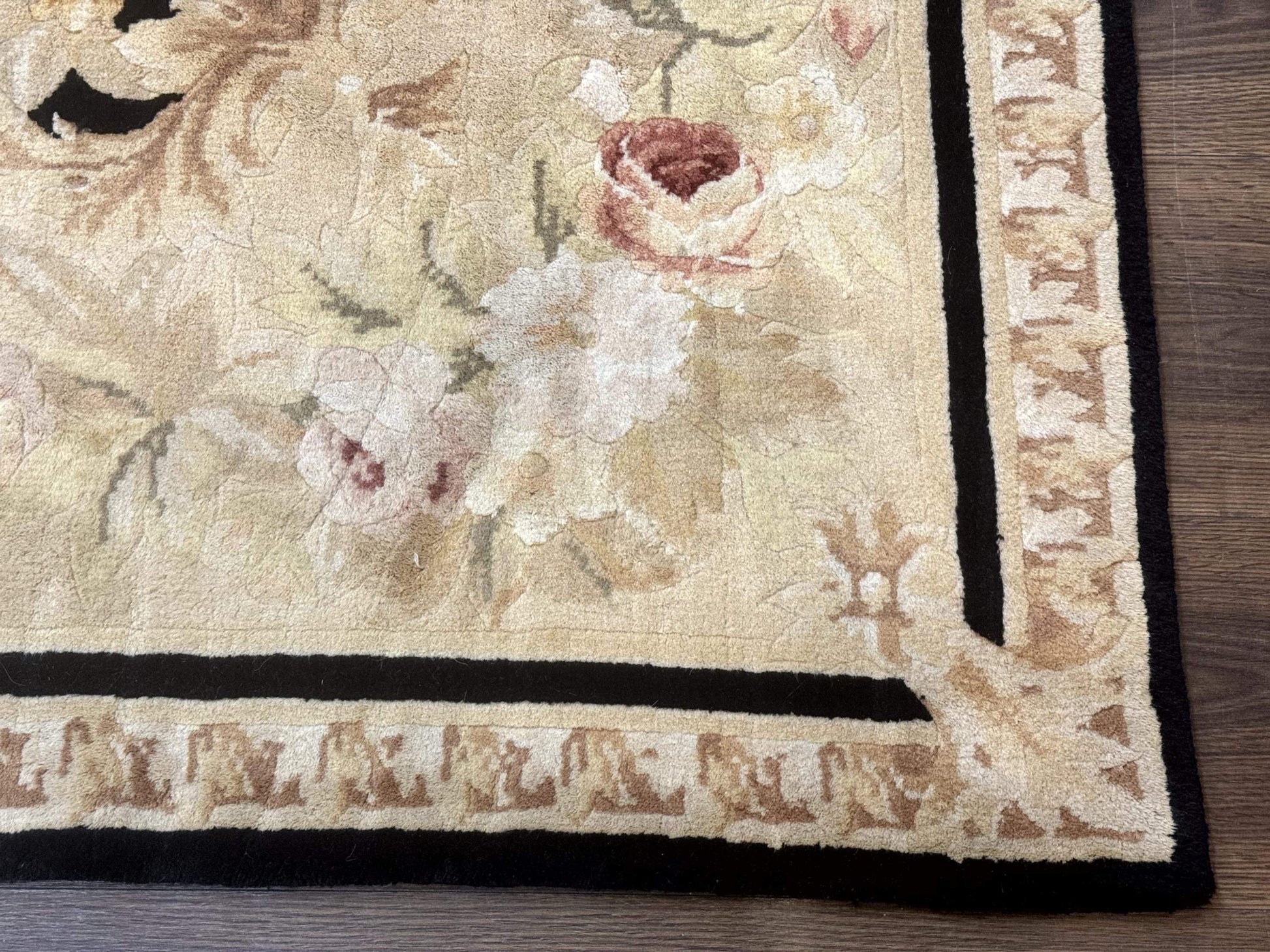 Chinese Aubusson Rug 6x9, Wool Pile, Black, Floral, Elegant - Nuvé