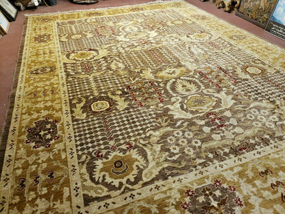 10' X 14' Handmade Pak Peshavar Chobi Agra Wool Carpet Coffee Brown Gold - Nuvé