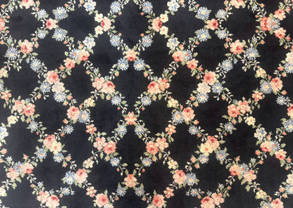 8.8 x 12 Karastan Garden of Eden Rug, Ebony Trellis #509/1270, Black, Floral, Wool Pile, Vintage, Discontinued - Nuvé