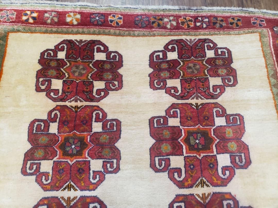Vintage Persian Gabbeh Rug, Dark Red & Cream, Hand-Knotted, 5' x 6' 4" - Nuvé