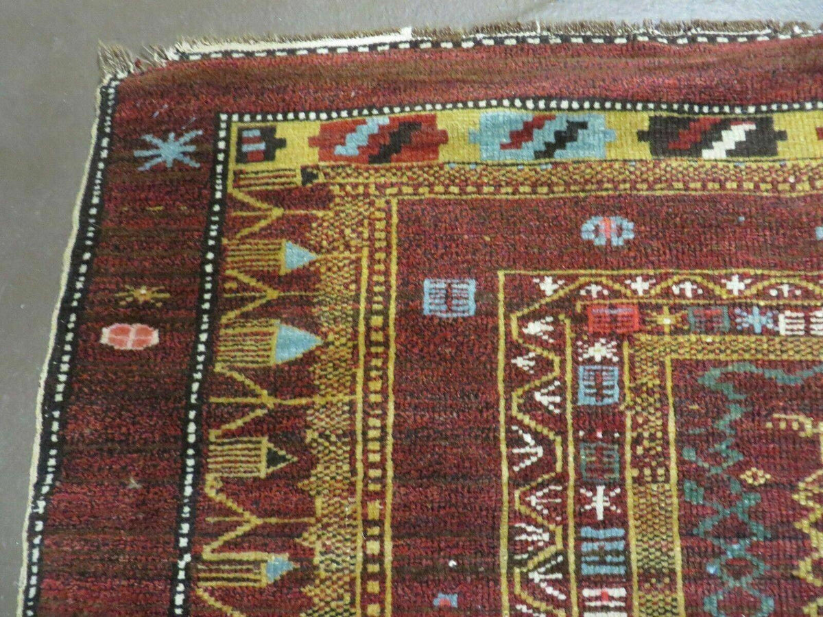 4' X 6' Antique Handmade Caucasian Shirvan Russian Armenian Wool Rug Colorful