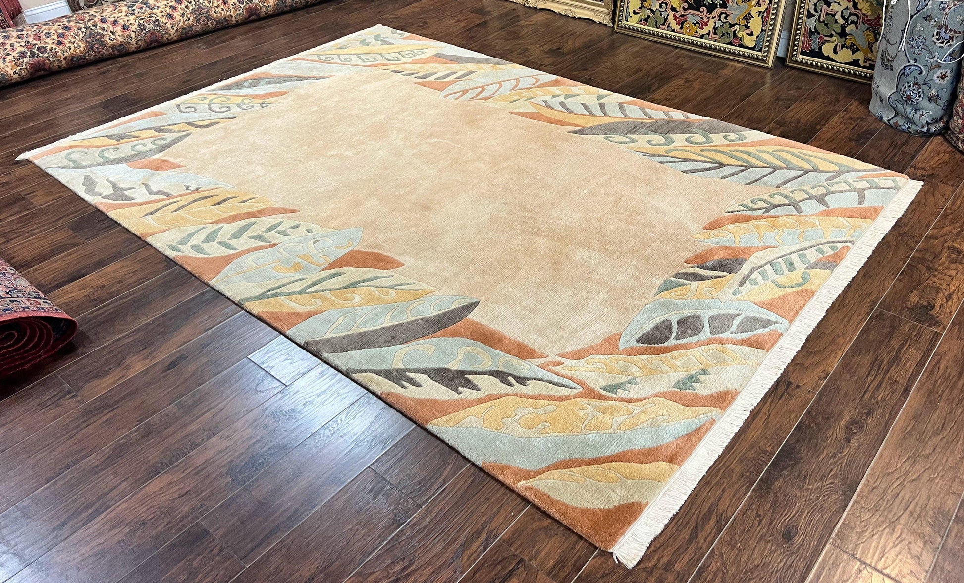 Modern Tibetan Rug 7x10, Soft Wool, Tufenkian Style Carpet, Tibet Nepali Rug, Open Field, Handmade Wool Rug - Nuvé