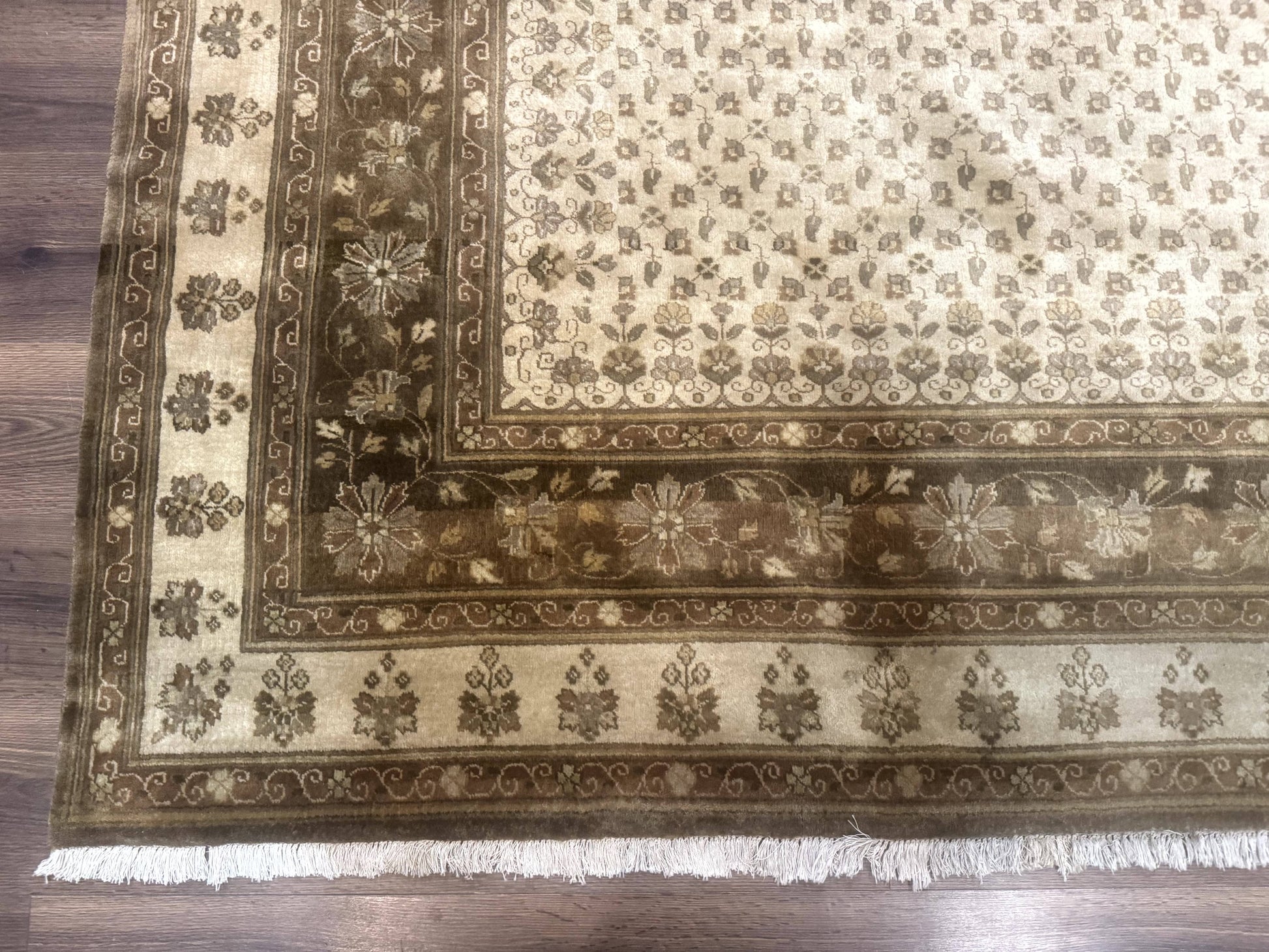 Indo Persian Rug, Allover Pattern, Beige, Wool Handmade Carpet - Nuvé
